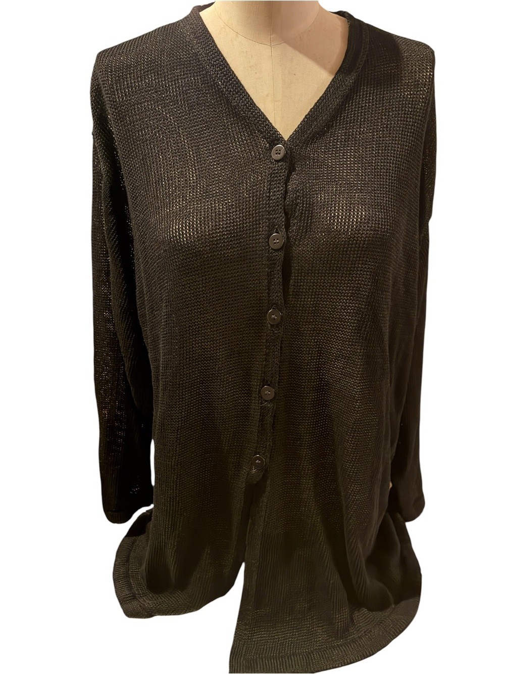 Inis Meain Sweater Women’s Large 100% Irish Linen NWOT Black Button Down Tunic